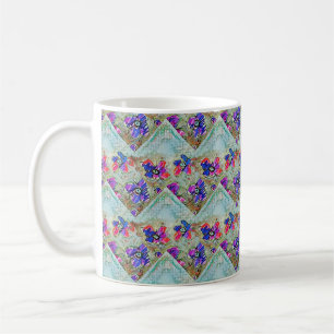 Mug Fleurs violettes et bleues Carrés Zigzags