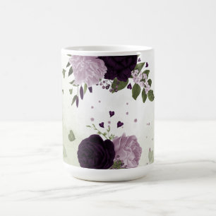 Mug fleurs violettes foncées et claires avec verdure 