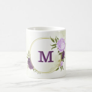 Mug fleurs violettes vert feuilles
