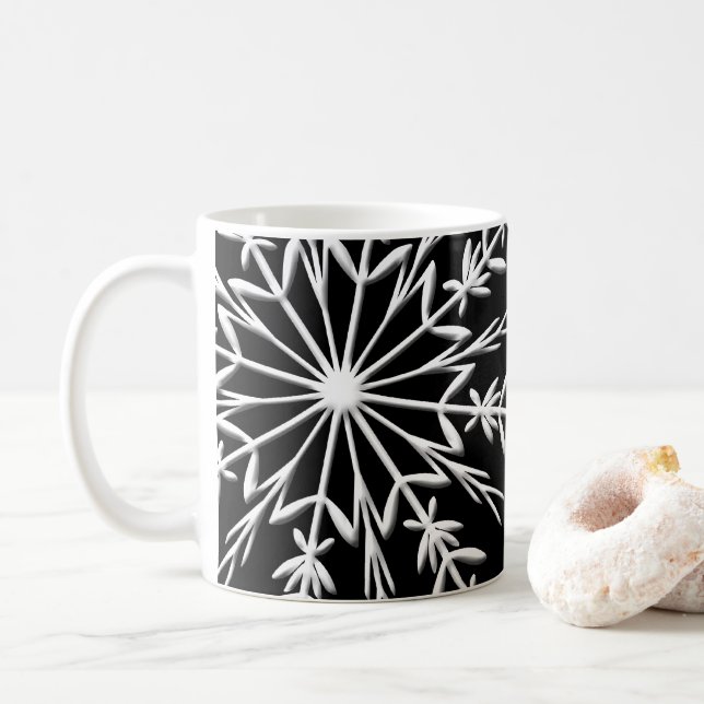 Mug Flocon de neige blanc sur Black Happy Holidays (Avec donut)