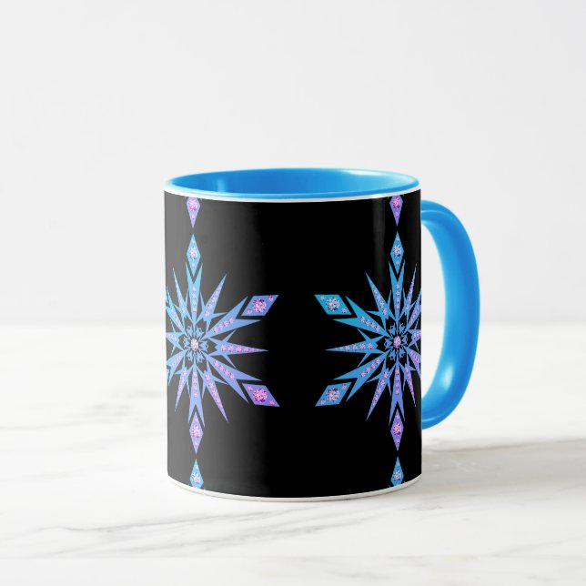 Mug Flocon de neige du milieu du siècle noir violet bl (Devant droit)