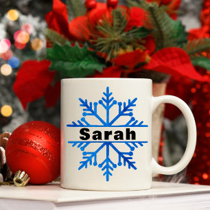 Mug Flocon de neige minimaliste Noël personnalisé