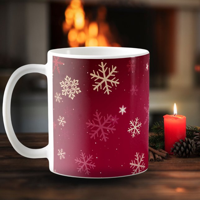 Mug Flocon de neige moderne Motif rouge Noël (Créateur téléchargé)