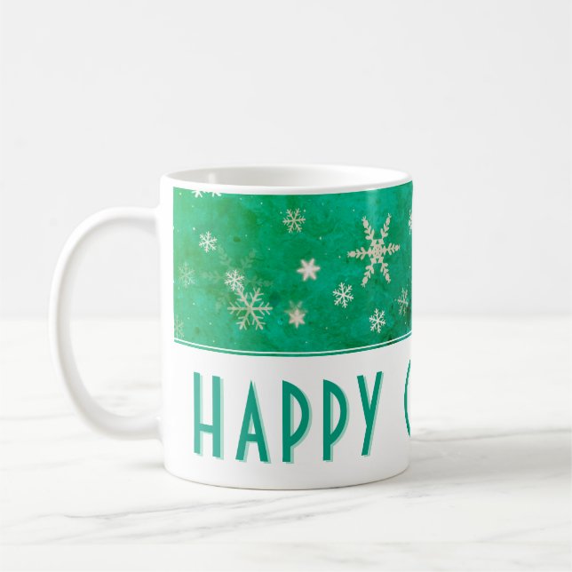 Mug Flocon de neige moderne Vert Joyeux Noël (Gauche)