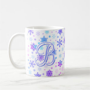 Mug Flocon de neige Pastel rose et bleu élégant Monogr