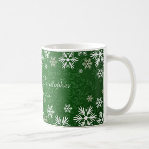 Mug Flocons de neige et mariage damassé vert