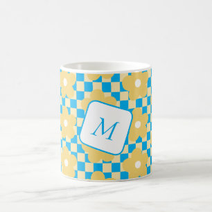Mug Floral À damiers Jaune et bleu