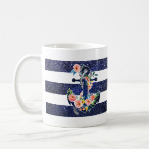 Mug Floral anchor on striped background