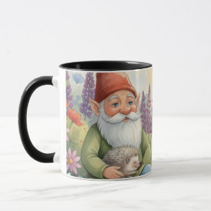 Mug floral avec un gnome et un hérisson mignons 