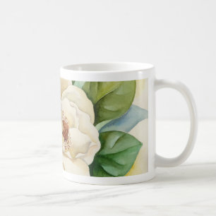 Mug Floral Blanc Magnolia Fleurs Aquarelle Nom 