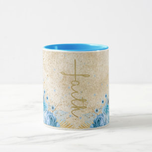 Mug Floral bleu avec Croix de la foi or