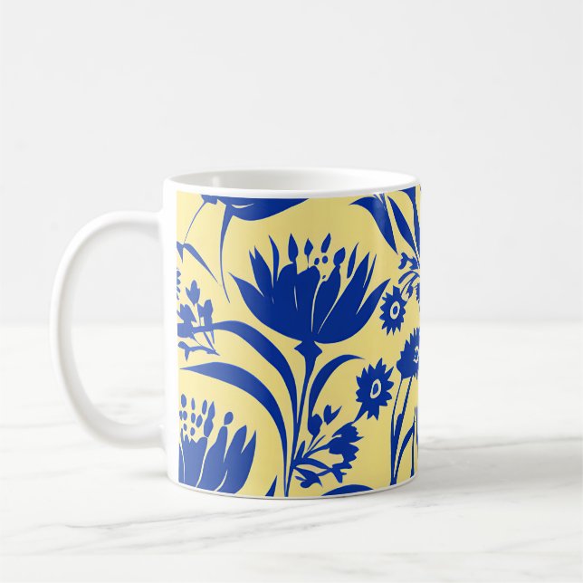 Mug Floral Bleu De Cornflower Moderne Sur Jaune (Gauche)