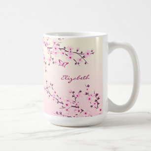 Mug Floral Cerisier Fleur Monogramme Fille Rose