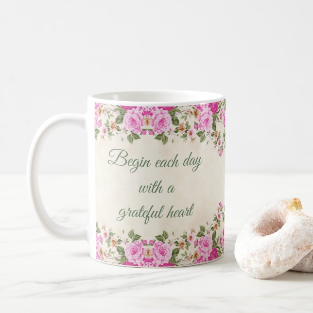 Mug Floral "Commencez chaque journée par un coeur reco (Avec donut)