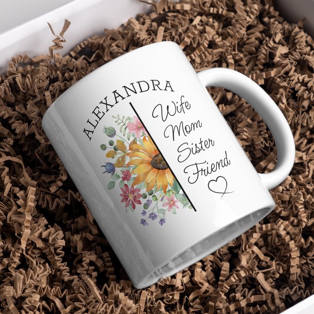 Mug Floral Custom Nom & Texte Femme Maman Soeur Ami (Easily customize this mug to create the perfect gift for a special person.)