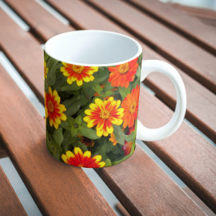 Mug Floral de Zinnias orange et jaune