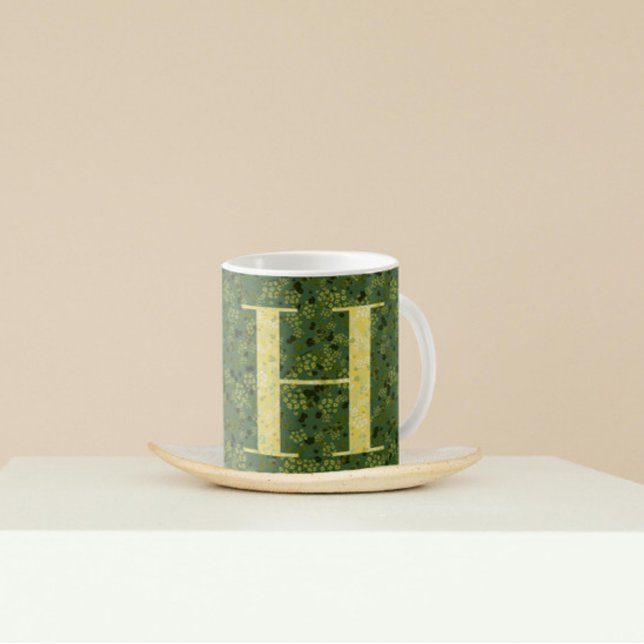 Mug Floral Elegant Classy Monogram H vert avec phrase (Créateur téléchargé)