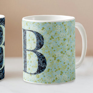 Mug Floral Elegant Classy Monogramme B bleu avec phras