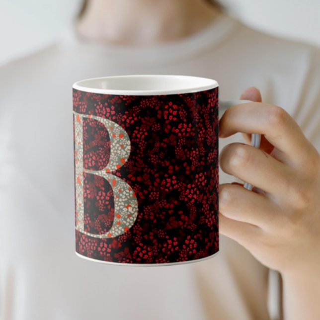 Mug Floral Elegant Classy Monogramme B rouge avec phra (Créateur téléchargé)