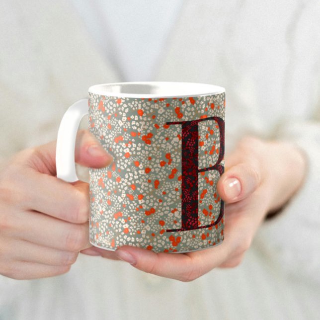 Mug Floral Elegant Classy Monogramme B vert avec phras (Créateur téléchargé)