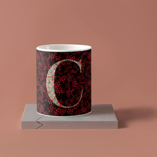 Mug Floral Elegant Classy Monogramme C rouge avec phra (Créateur téléchargé)