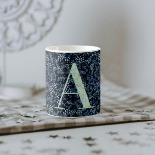 Mug Floral Elegant Classy Monogramme Un bleu avec phra