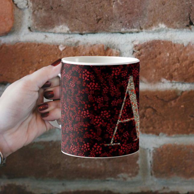 Mug Floral Elegant Classy Monogramme Un rouge avec phr (Créateur téléchargé)
