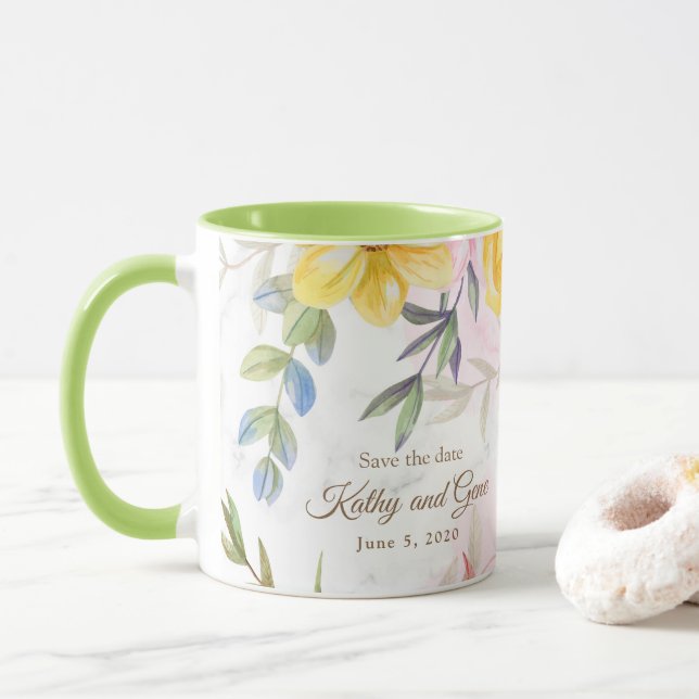Mug floral-Enregistrer la date (Avec donut)