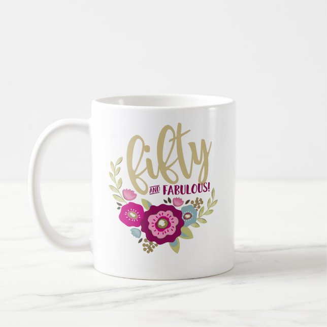 Mug Floral Fabuleux 50e Anniversaire or rose (Gauche)