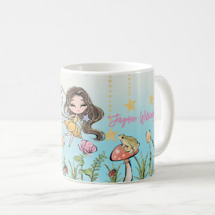 Mug Floral Fairy Brown Cheveux fille Nom personnalisé 