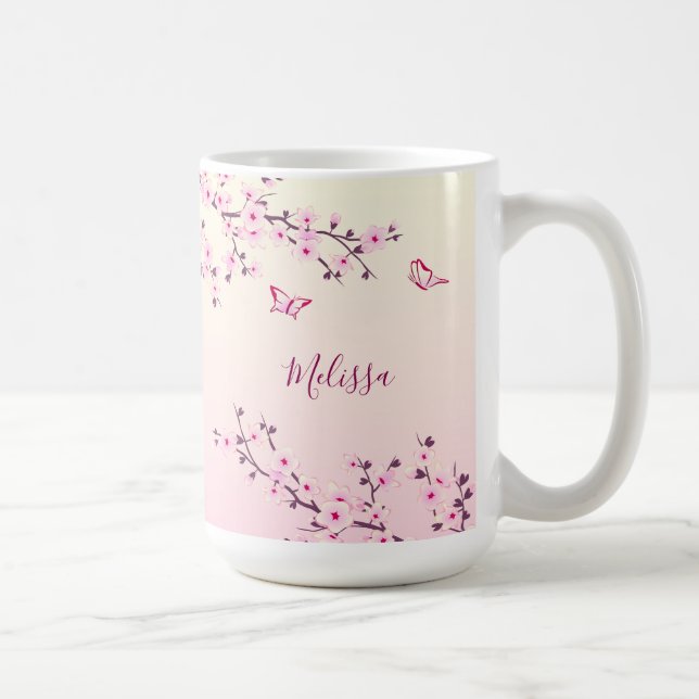 Mug Floral Fleurs de cerisiers Monogramme rose (Droite)