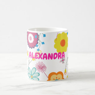 Mug Floral Flower Power Coloré rose blanc