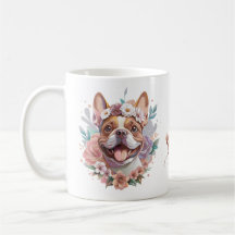 Floral Frenchie mignon tête florale Aquarelle