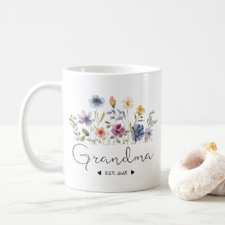 Mug Floral Grandma Baby Faire-part Cadeaux Est 2025