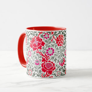 Mug Floral jacobéen, rouge profond, rose et gris