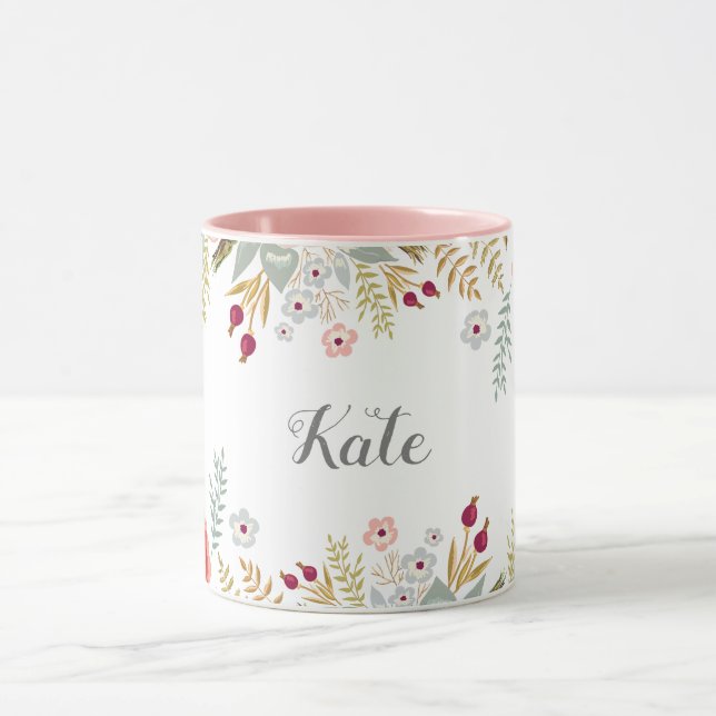 Mug Floral Luscieux Nom personnalisé Deux café en ton (Centre)