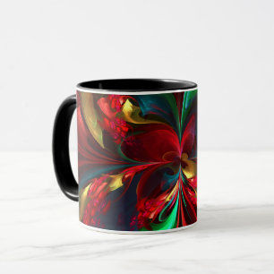 Mug Floral moderne Art Abstrait Rouge Vert Motif #11