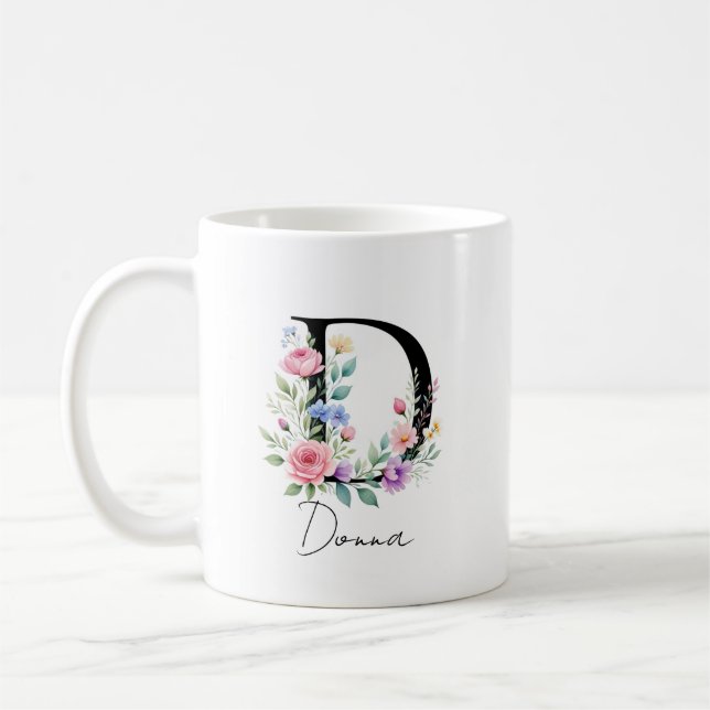 Mug  Floral Monogram – Letter D (Gauche)