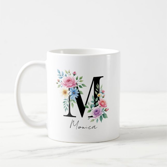 Mug  Floral Monogram – Letter M (Gauche)
