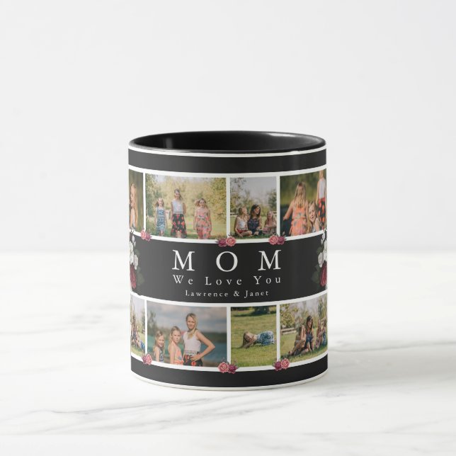 Mug Floral Monogramme Photo personnalisée Collage mère (Centre)