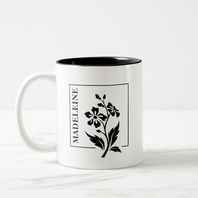 Mug floral noir et blanc personnalisable (Gauche)