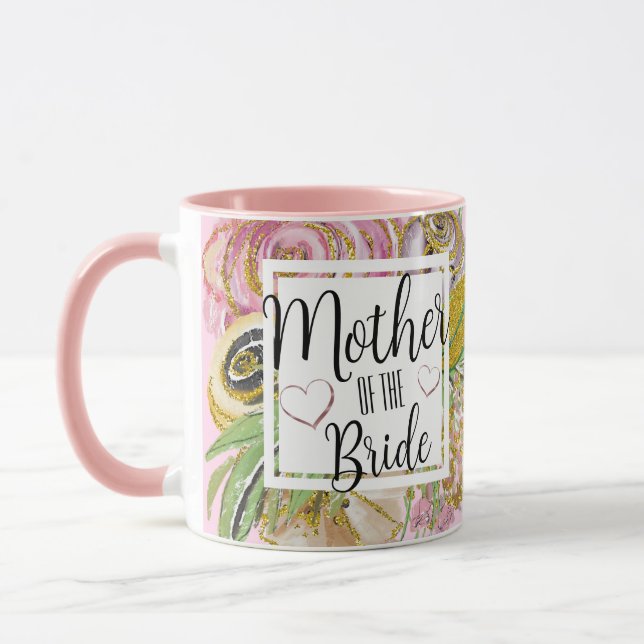 Mug floral pailleté or rose Mère de la Mariée (Gauche)