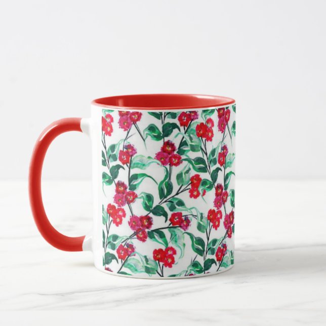 Mug Floral Red Color Flowers Pattern-56698 (Gauche)