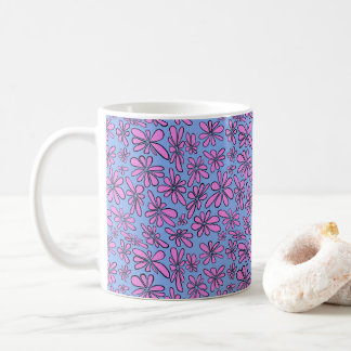 Mug Floral rose à la main sur bleu de cornflower