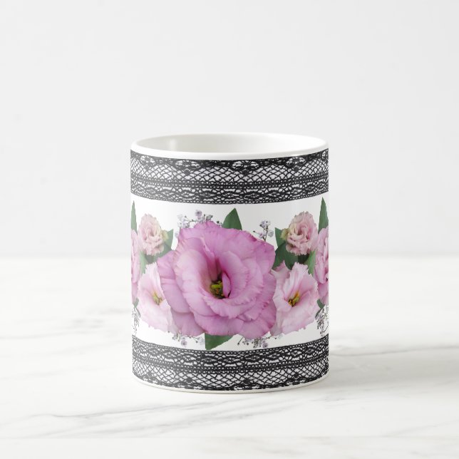 Mug Floral Rose Avec Bordure De Dentelle Noire (Centre)
