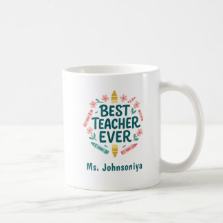 Mug Floral rose Avec Crayons Meilleur Enseignant Jamai