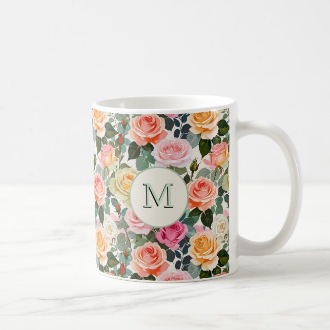 Mug Floral Rose Élégantes Fleurs Jolies Monogrammes (Droite)