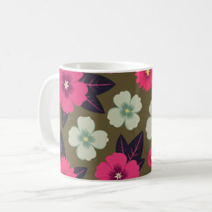 Mug Floral rose et vert vif sur Arrière - plan olive