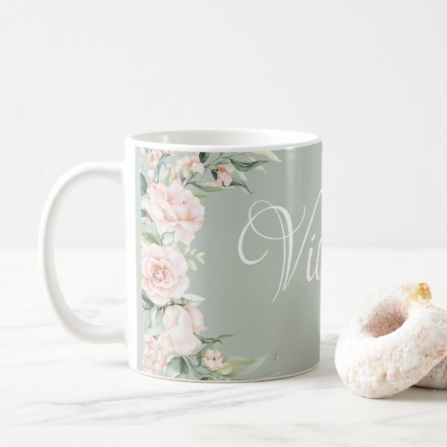Mug Floral rose personnalisé (Avec donut)