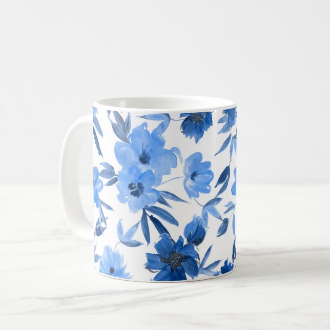 Mug Floral royal de Cornflower moderne (Devant gauche)
